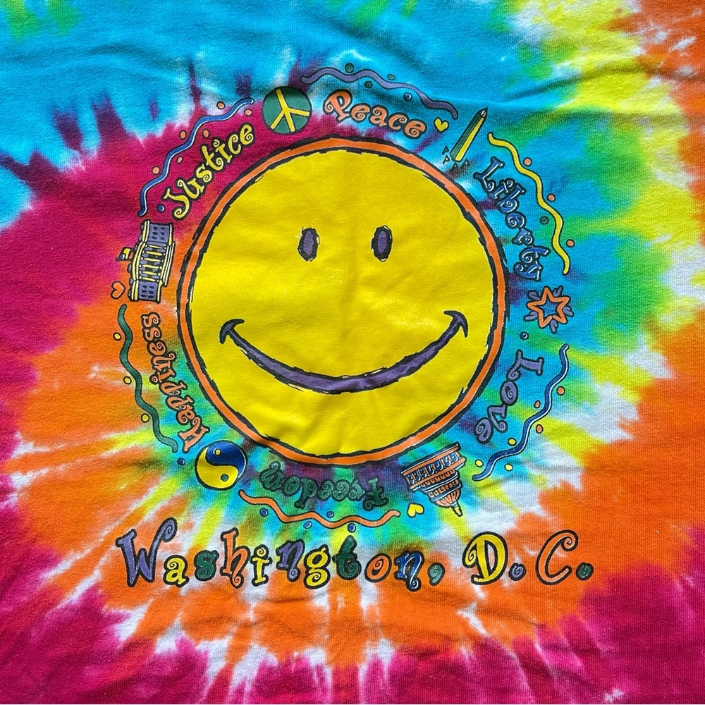 Vintage 90s Washington DC Colorful Rainbow Tie-Dye Delta Pro Weight T-Shirt - Picture 2 of 11